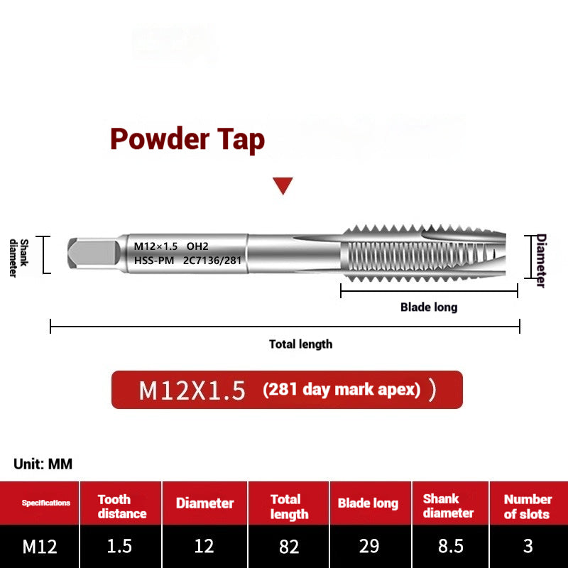 1107-OST powder high-speed steel taps Japanese standard apex screw tip spiral coarse teeth powder metallurgy tapping taps Shandong Denso Pricision Tools Co.,Ltd.
